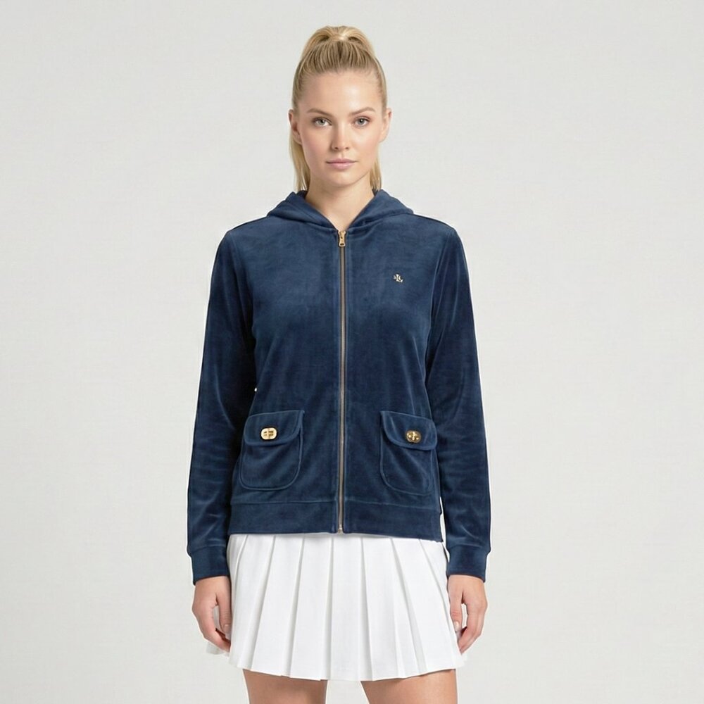 Lauren Ralph Lauren Vintage Velvet Cotton Blend Navy Luxury Hoodie Size 2XL